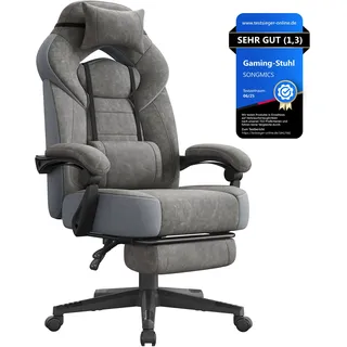 Songmics Gaming-Stuhl Netzstoff Schiefergrau