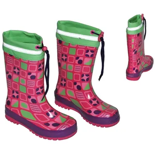 alles-meine.de GmbH Gummistiefel Punke Karo Pink Bunt - mit Reflektor + zum Schnüren - Größe 34 - für für Kinder Mädchen - Naturkautschuk - gepunktet Punkt rosa grün