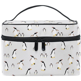 Große Make-up-Tasche mit Fächern, Katze und Geschenk Reise Kosmetikkoffer Kulturbeutel Organizer Aufbewahrung mit Griff für Teenager Mädchen Frauen Damen, Pinguine 013, 23x17x16cm, Kosmetikkoffer