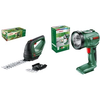 Bosch Akku Grasschere AdvancedShear 18V-10 (ohne Akku, schneidet bis zu 85 m2 pro Akkuladung, mit Strauch- und Grasscherenmesser, im Karton) & Bosch Akku Lampe UniversalLamp 18 (ohne Akku)