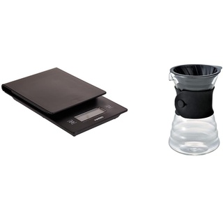 Hario VSTN-2000B Küchenwaage, schwarz & VDD-02B VD 700 ml V60 Drip Dekanter Pourover Coffee Brewer Server für 2–3 Tassen,Transparent