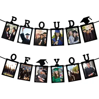 Luxoraiova Abitur 2025 Deko Abi Girlande Geschenke Abschluss Fotobanner Proud of You Bildbanner MIT Kleber Foto Hintergrund Wanddeko fotogirlande(Schwarz)