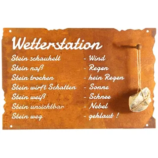 Rost Schild Wetterstein lustig Wetterstation für Stein 42cm x 27,5cm Edelrost Schild Rostdeko Gartendeko rostige Deko Draußen Gartendekoration für den Garten Altdeutsche