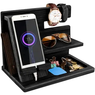 Geschenke für Männer Weihnachten Holz Telefon Dockingstation Uhren Geldbörsen Nachttisch Organizer Geburtstag Geschenk Papa, Geburtstagsgeschenke für Männer oder Vater Schreibtisch Organizer Holz