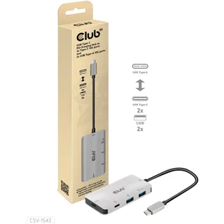 Club 3D USB Gen2 Typ-C PD Lade-Hub auf 2x Typ-C 10G Ports und 2x USB-Typ-A 10G