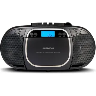 Medion E66476 Stereo Sound System (Boombox, CD-Player, MP3, Kassette, tragbarer Kassettenspieler für Kinder, UKW Radio, AUX, Kopfhörer, Netz & Batterie) schwarz,
