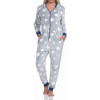 normann Schlafanzug Jumpsuit Overall in Sterneoptik aus kuschelig warmen Coralfleece - 76730 blau | Gr.: 44-46