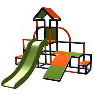 Moveandstic move and stic Charlin Spielturm mit Rutsche und Schräge für den Garten oder das Kinderzimmer apfelgrün-orange-titangrau