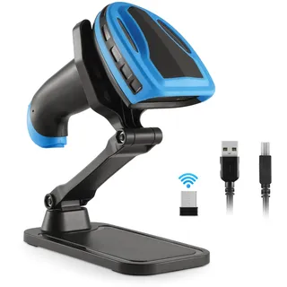 JRHC Barcode Scanner Wireless, Wiederaufladbare 1D Laser Kabelloser Scanner, Handscanner Kabellos Vielseitig 2 in 1 2.4Ghz und USB 2.0
