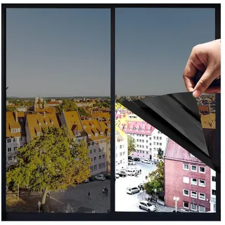 Coonoor Sonnenschutz-Fensterfolie Hitzeschutzfolie Fenster Sonnenschutzfolie Fenster innen oder außen, Fensterfolie Sonnenschutz UV Folie Fenster Hitzeschutz Spiegelfolie schwarz|silberfarben