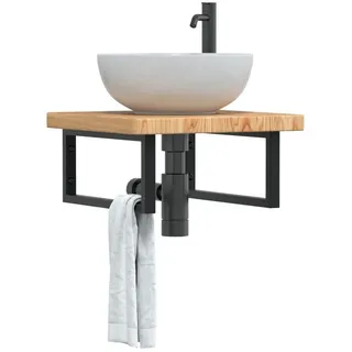 vidaXL Waschtischplatte mit Halterung Stahl und Massivholz Eiche