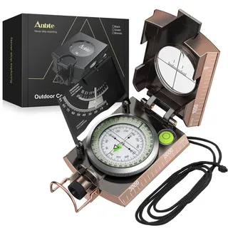 Anbte Kompass Militär mit Klinometer Professioneller Marschkompass IP65 Compass mit Tragetasche Wasserdicht Navigation Compass für Jagd Camping Wandern Outdoor-Aktivitäten (Bronze)