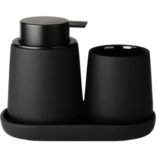 Schwarz Badezimmer Set Umlaca Bathroom Accessories,3-teiliges Zubehör Enthält 350ml Seifenspender,320ml Zahnputzbecher und Seifenschale,Geeignet für Bad,Waschbecken