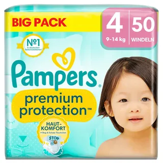 Pampers Pampers® premium protectionTM BIG PACK Größe Gr.4 (9-14 kg) für Babys und Kleinkinder (4-18 Monate), 50 St.