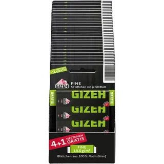 GIZEH BLACK Fine Blisterkarte 4 + 1 – Dünne Blättchen zum Selbstdrehen – Blättchen mit Cut Corners – 5 er Pack á 50 Premium Paper (18.5 g/m2)