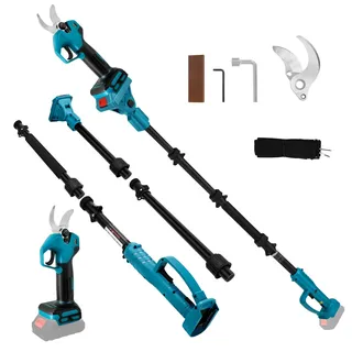 Akku Astschere mit 2m Teleskopstange kompatibel mit Makita 18V Akku (ohne Batterie), bürstenlose Elektrische Gartenschere mit 2 Gängen, 30mm Schneiddurchmesser, Schleifstein und Ersatzklingen