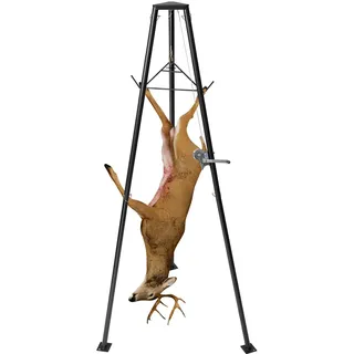 Vevor Game Hoist, 227 kg Tragkraft, Jagd-Wildhebezeug mit Seilwinde und Gambrel, Wildaufhänger, Jagdspiel Zubehör zur Enthäutung und Reinigung von Jagdwild, 1300 x 1100 x 2750 mm, Schwarz