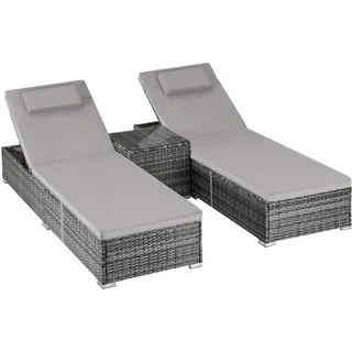 Tectake Rattan-Doppelliege Sonnenliege 196 x 62 x 0 cm Grau