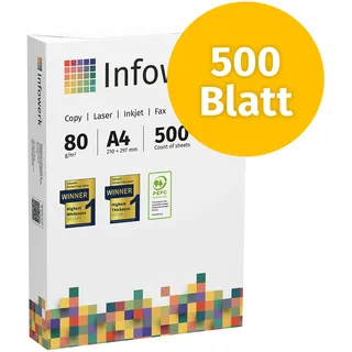 Druckerpapier Kopierpapier 500 Blatt 1 x 500 A4 80g Premium Hochweiß CIE 160 Testsieger 100% PEFC Umweltzertifikat