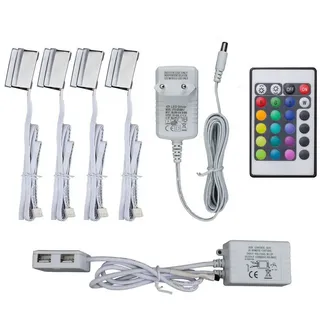 B.K.Licht 4 LED Clips RGB Glasboden-Beleuchtung Glaskantenlichter Leuchten Vitrine Schrank