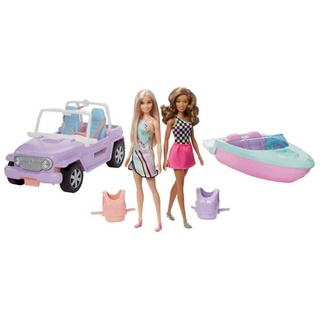 Mattel® Puppen Fahrzeug Mattel GXD66 - Barbie - 2 x Puppe, Boot und Jeep bunt