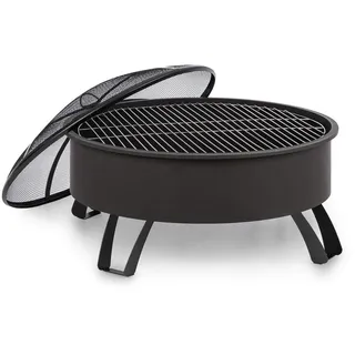 Blumfeldt 2-in-1 Feuerschale - Ø 75 cm Grill, Abnehmbarer Funkenschutz, Ø 68 cm Grillrost, FireView Concept, pulverbeschichteter Stahl, inkl. Schürhaken und Grillrost, Stil: Oreos, schwarz