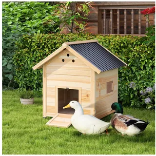 PawHut Entenstall aus Holz Entenhaus mit Kippdach Geflügelstall mit Doppeltür, Hühnerhaus mit herausnehmbarem Boden Hühnerstall Natur 78 x 90 x 92 cm