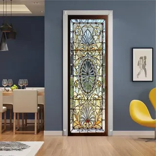 Chic 3D Buntglas-Effekt Türaufkleber Wasserdichte PVC-Wandbilder für modernes Wohndesign