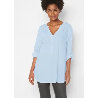 bonprix Tunika BONPRIX "Tunikabluse aus softer Viskose", Damen, Gr. 42, blau (hellblau), Obermaterial: 100% Viskose, regular fit, Tuniken, Casual Stil, Regular Fit, mit Rundsaum, mit Knopfleiste