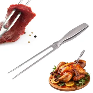 Fleischgabel,Fleischgabel Edelstahl,Grillgabel Mit Holzgriff 27cm,Nicht Leicht Zu Biegen,Mit Ergonomischem Griff, Ideal Zum Grillen & Tranchieren