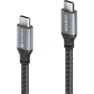 Sonero USB-C auf USB-C Ladekabel - USB 2.0, 60W PD - grau/schwarz - 0,50m