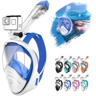 HINATAA Tauchermaske,Schnorchelmaske,180° Anti-Fog Lecksichere Schnorchelset,Kameras Kompatible Taucherbrille,Doppelte schwimmende Kugel Vollgesichts Snorkeling Mask Erwachsene Kinder (L/XL, Blau)