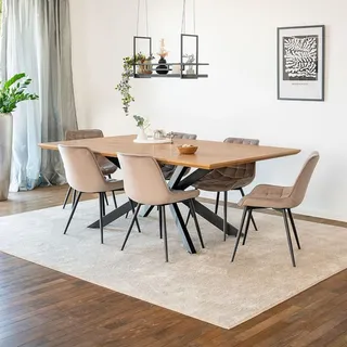 Home Deluxe – Esstisch-set AVENCIA mit 6 Stühlen Ikalo Hellbraun - Farbe: Light Oak, Maße: 200 x 76 x 120 cm, Sternfuß, Eckig, Ausziehbar I Es... - Braun