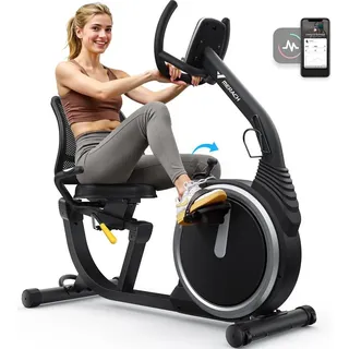 Merach Liege-Heimtrainer für Zuhause, gelenkschonendes Fitnessbike bis 135 kg, Dual-Belt-Antrieb,
