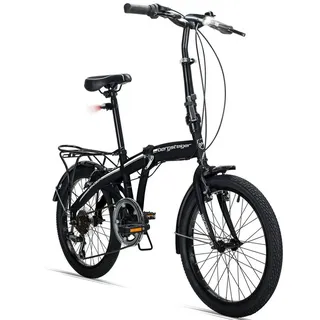 bergsteiger Faltrad Windsor 20 Zoll, Klapprad, Shimano 6 Gang-Schaltung, Damen, Herren, 6 Gang Shimano Tourney RD-TY21 Schaltwerk, Kettenschaltung, V-Bremsen schwarz