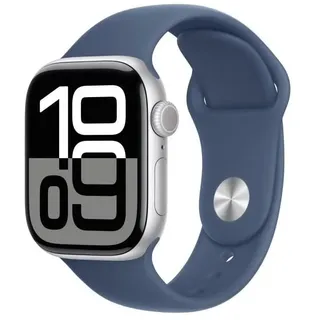 GPS 42 mm Aluminiumgehäuse silber Sportarmband denim S/M