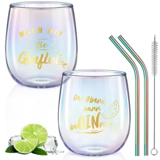 glastal Gin Gläser 450ml Gin Tonic Gläser 2er Set Bunt Weingläser mit Gin Sprüchen Gin Glas für Cocktails Geschenk für Ginliebhaber Männer Frauen Freund zu Geburtstag Valentinstag Weihnachten Geschenk