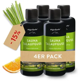 Allgäuquelle Sauna-Aufgussset Bio Saunaaufguss Talaufguss Saunaduft (4-tlg., 4 x 100ml) mit Lemongrass, Orange und Bergamotte 4er Pack