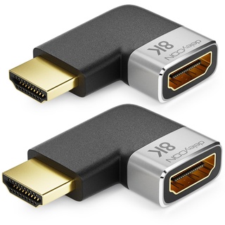 deleyCON 2 Stück HDMI Adapter Kupplung Verbinder 8K@60Hz / 4K@120Hz UHD 7680x4320 Aluminium HDMI 2.1 ARC HDR10+ Dolby Vision VRR ALLM 48Gbps Rechts Gewinkelt Grau Schwarz