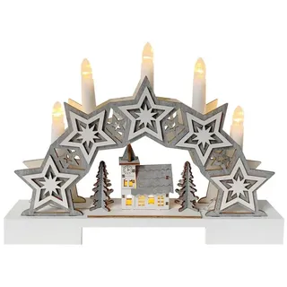 Hti-Living Schwibbogen Sterne und Kirche Weiß Grau