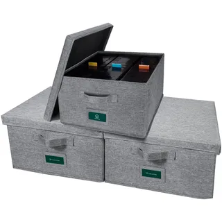 T WaveTree VHS Aufbewahrungsbox mit Deckel, 3 Stück, praktischer VHS-Aufbewahrungskoffer mit Index-Etiketten, 36,7 x 34,9 x 21,6 cm, VHS-Halter, Aufbewahrungsbehälter zur Aufbewahrung von bis zu 126