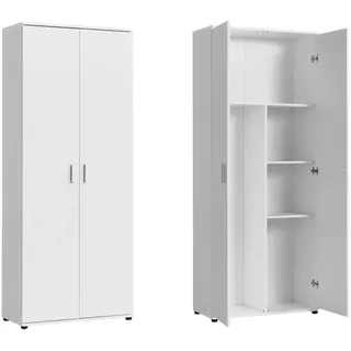 home collective Mehrzweckschrank Weiß, Holzwerkstoff, Echtholz, 2 Fächer, 35x184x75 cm breit mit Einlegeböden 75x35x184 cm (BxTxH) mit Einlegeböden und Fach für Staubsauger & Weiß
