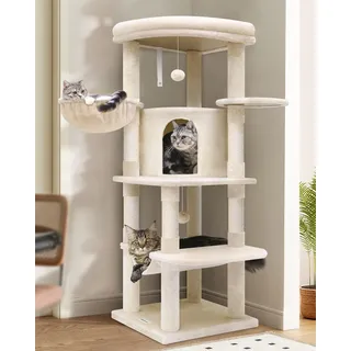 Globlazer Kratzbaum Große, Kratzbaum Stabil Passform Ecke mit Groß Katzenhaus 90° Sektor Gepolsterte Plattform Hängematte Weich Korb, Katzenbaum hoch 130 cm für Mehrere Groß Katzen (C51, Beige)