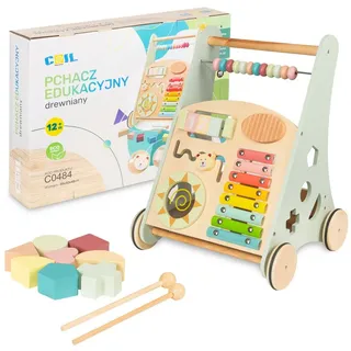 Coil 3-in-1 Holzpuppenwagen Lernspielzeug Musikwagen Laufwagen Baby - Laufhilfe Labyrinth Formensortierer 12 Monate - Lauflernhilfe Lauflernwagen Holz Baby Lauflernhilfe (Grün)