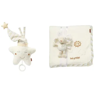 Fehn Spieluhr Baby Einschlafhilfe Stern - Spieluhr mit herausnehmbarem Spielwerk zum Aufhängen - Schlafhilfe Melodie & 396089 Kuscheldecke Schaf – Kuschelige Schmusedecke für Babys und Kleinkinder
