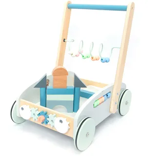 UMU® Holz 5-in-1 Lauflernwagen für Kleinkinder mit gummierten Rädern, Lauflernhilfe/Laufwagen für Kinder mit Activity Center (Sortieren & Bauen mit Blöcken, Perlenspiel usw.), Baby Walker - Gehhilfe