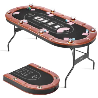 Vevor klappbarer Pokertisch für 8 Spieler (183 cm) Kasino-Freizeittisch mit gepolsterten Schienen & Getränkehaltern, ovale tragbare Spieltische mit Filz- und Metallbeinen, Texas Hold’em Poker