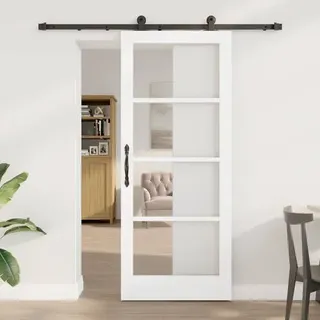 vidaXL Schiebetür mit Beschlagset 'ORKDAL'Weiß Massivholz & Glas