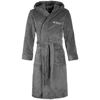 Di Vadini Bademantel Di Vadini UNISEX Herren Damen Bademantel FLORENZ mit Kapuze, wadenlang, Polyester, Weitenverstellung, Bindegürtel, mit Kapuze grau 4XL