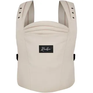 Rookie Babytrage ab Geburt - Ergonomisch, Bequem, Bio-Stoffe - Premium Elite Design - Baby Trage schnell & einfach angelegt - Baby carrier für Neugeborene bis 2 Jahre (Beige)